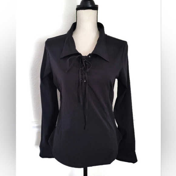 Anchor Blue Tops - Black Lace Long Sleeve Stretch Top Size Large